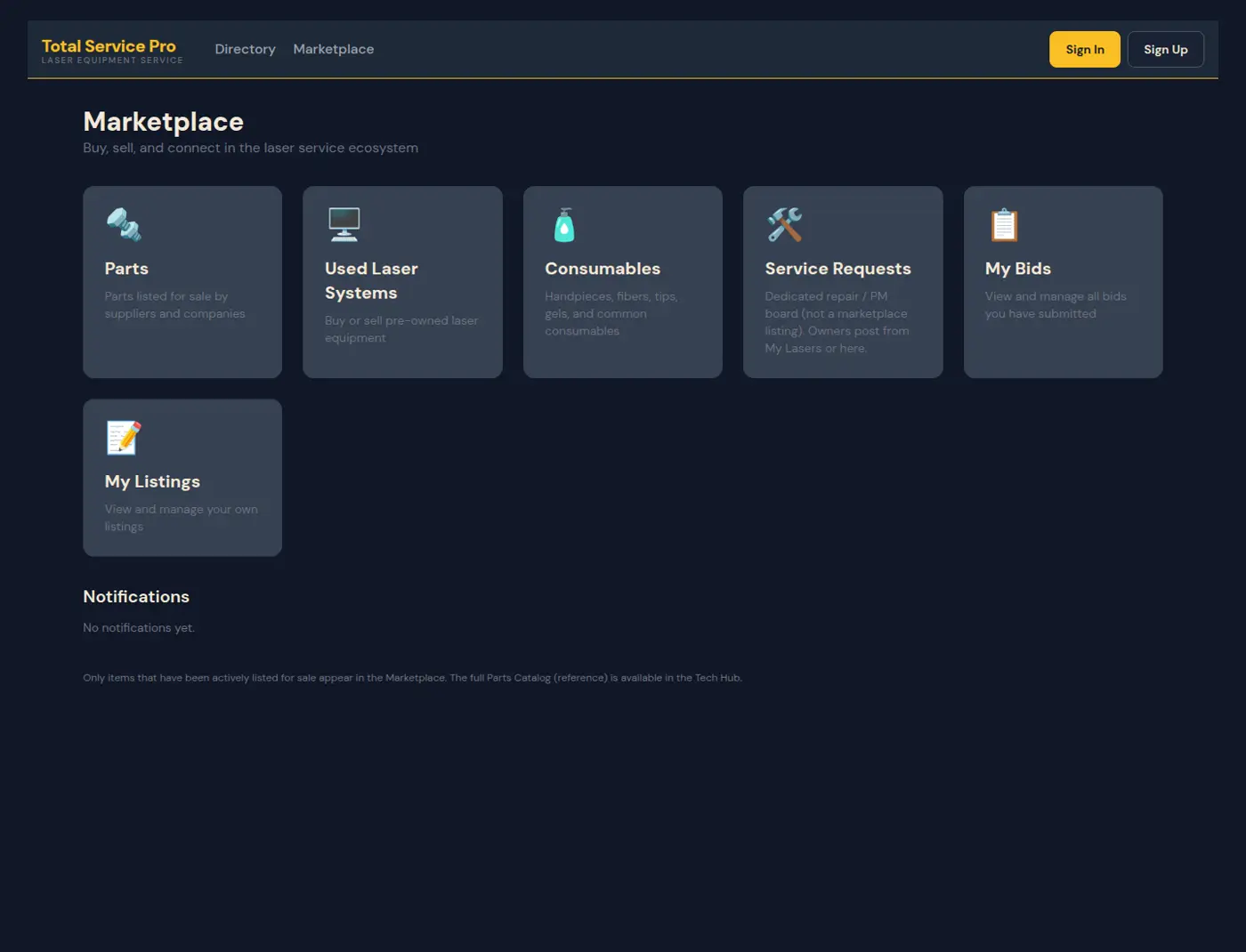 Marketplace home for parts, used systems, and service needs